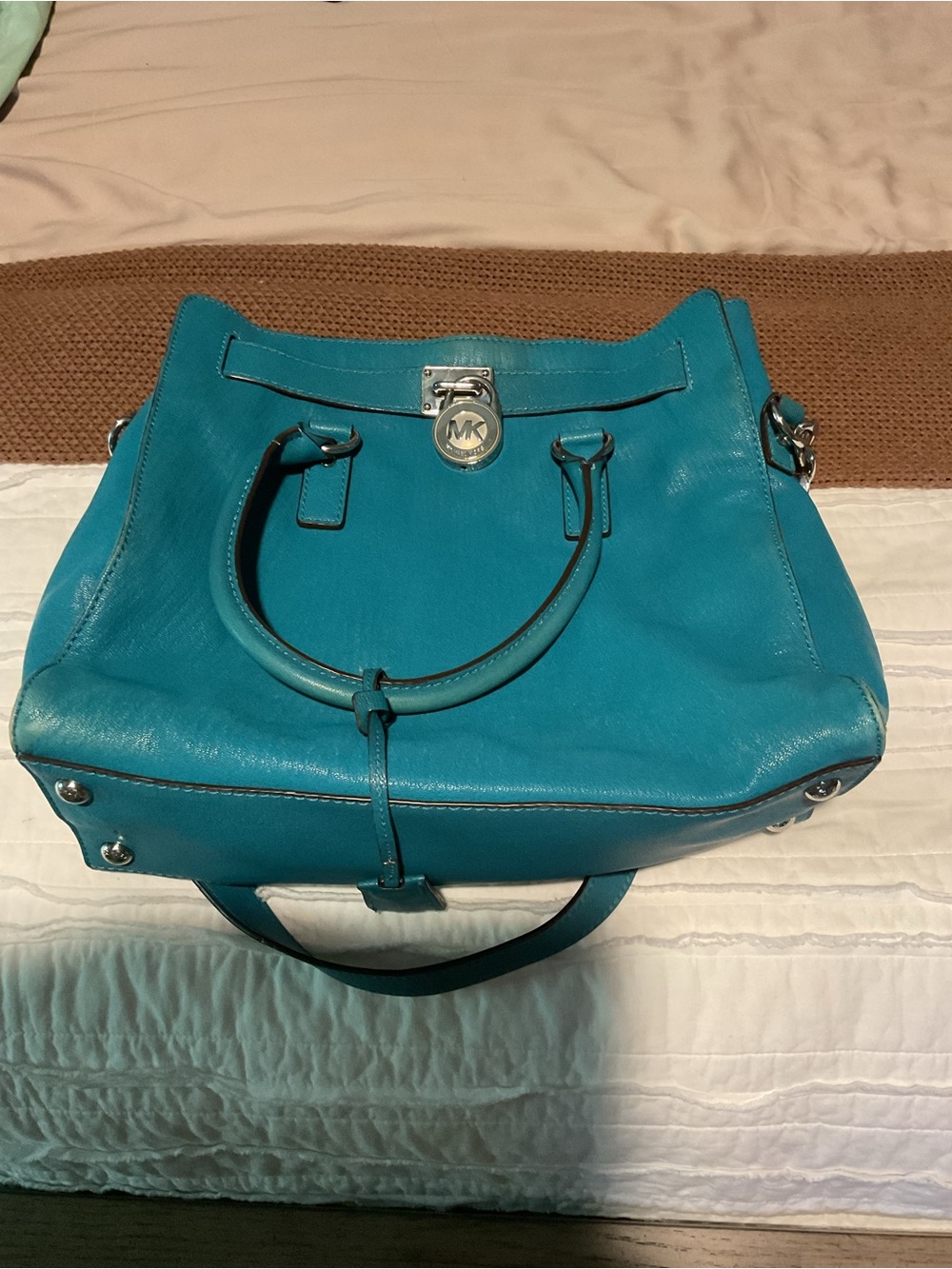 Michael Kors Teal Leather Tote with MK Medallion